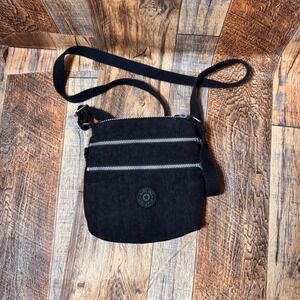 Kipling Crossbody Bag Black Nylon‎ Triple Zip Travel Purse Handbag